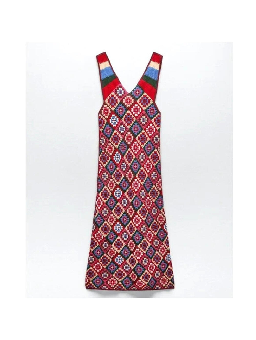 Zara Vibrant Multicolored Crochet Knit Maxi Sun Dress SZ M Approx. Boho - Picture 5 of 15